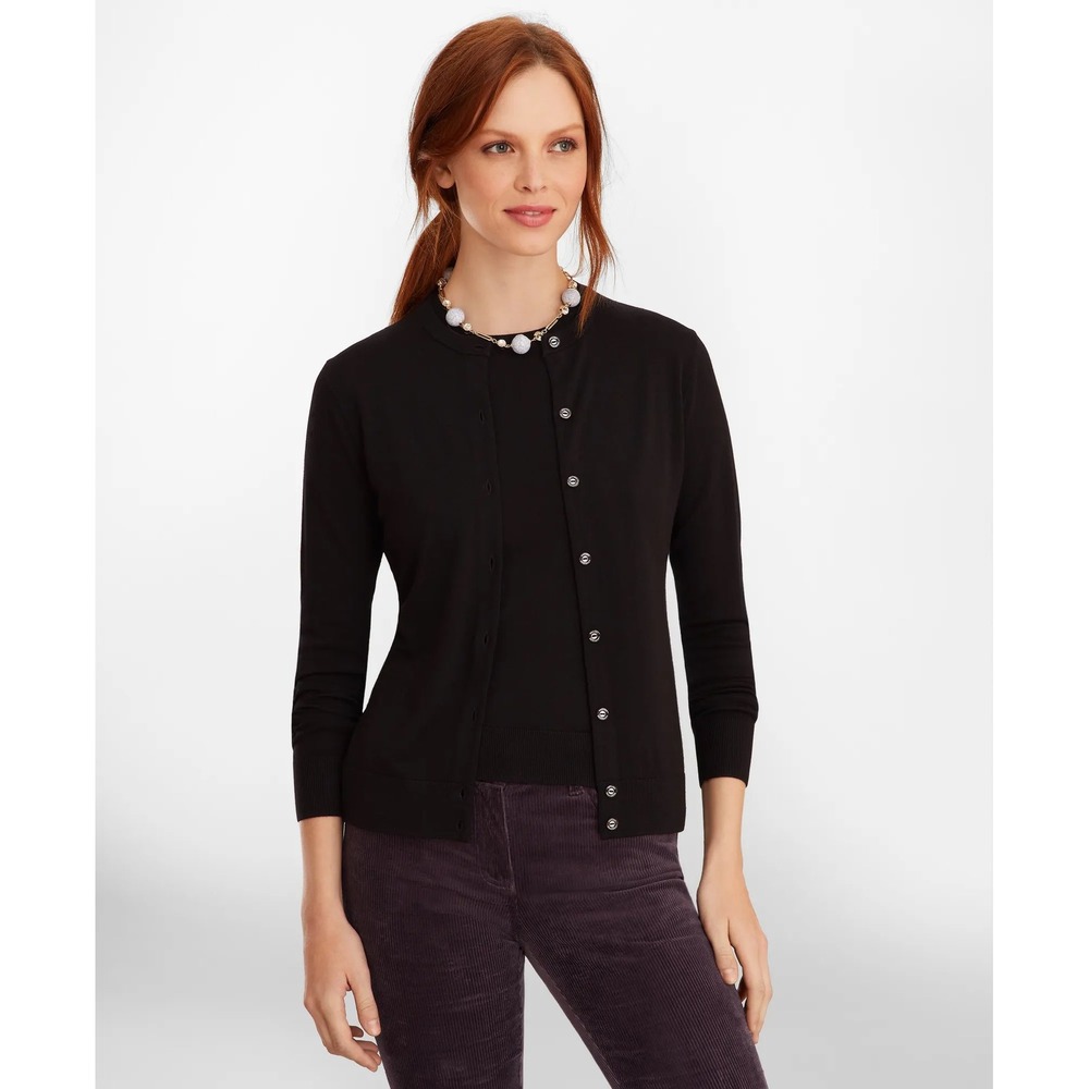 Brooks Brothers Black Extra Fine Merino Wool Button Front Cardigan Sweater XS